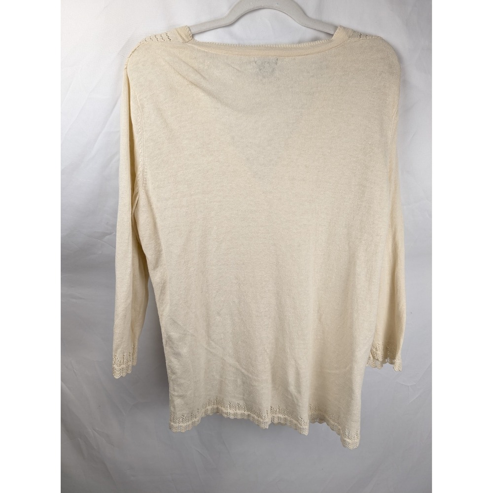 Vintage Linen Pointelle Knit Button Cardigan Size XL Cream Fairy Preppy Coastal - Picture 8 of 9